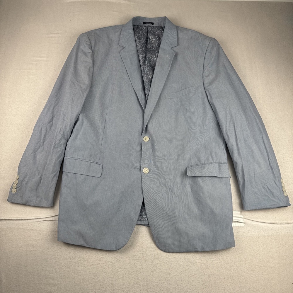 Saddlebred Blue White Stripe Mens Blazer 100% Cotton 46R Preppy Derby Classic